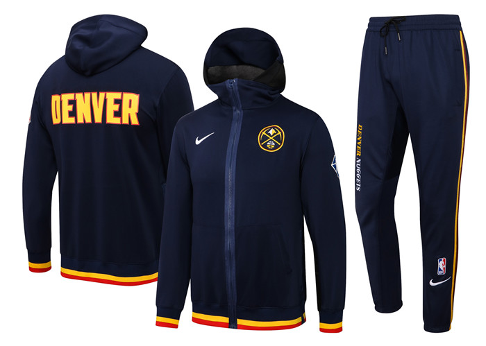 Men's Denver Nuggets 75th Anniversary Navy Performance Showtime Full-Zip Hoodie Jacket And Pants Suit